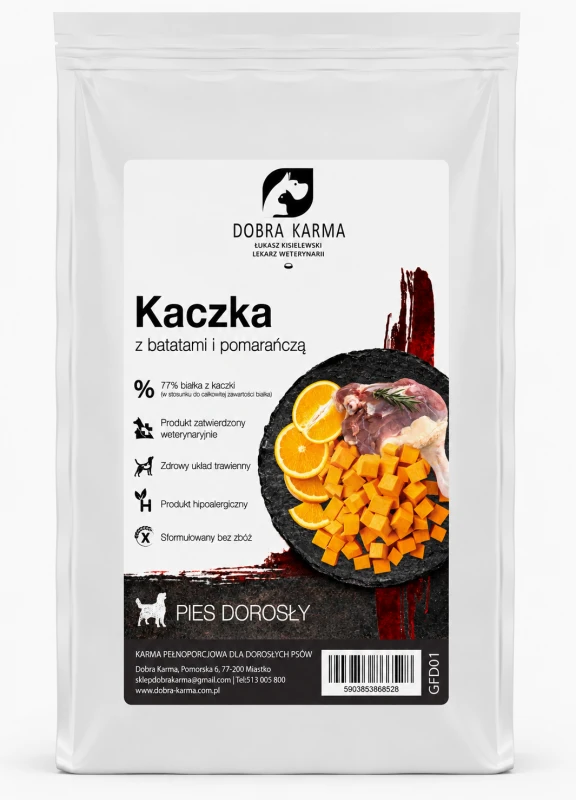 Kaczka z batatami i pomarańczą psy dorosłe DOBRA KARMA GFJ