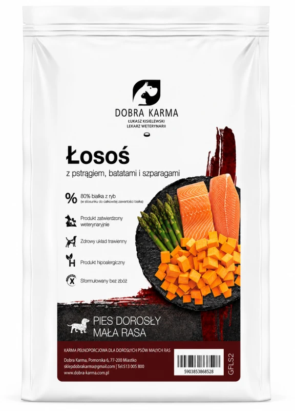 Łosoś z pstrągiem psy dorosłe małych ras DOBRA KARMA LGF