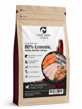 Dobra Karma 80% Łososia, Śledzia, Plamiaka i Pstrąga BSZ